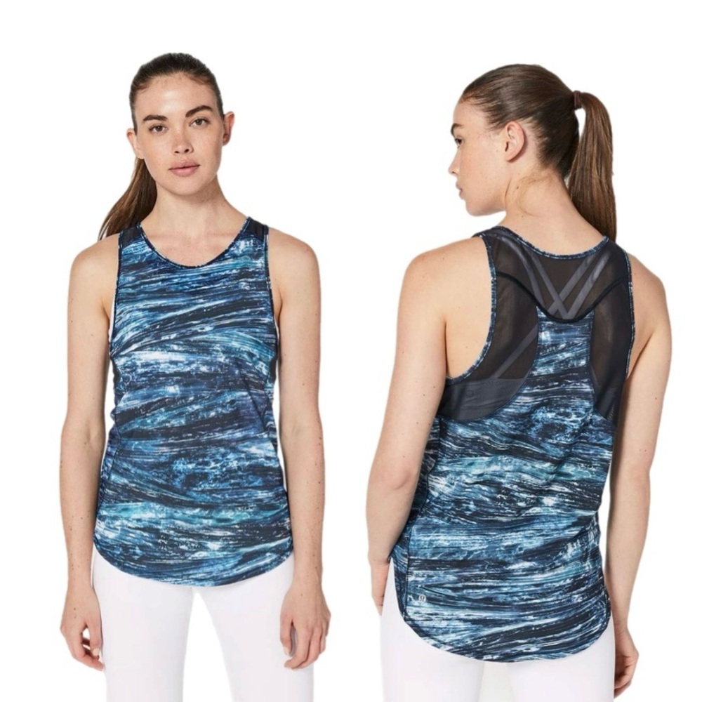 Lululemon Sculpt Tank II Top Womens Size 6 Shorelines Multi Blue Mesh Panels